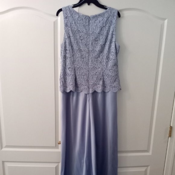 Long Lace & Satin Mock Jacket Dress With Open Scallop Detail Jacket and A-Line S - Picture 4 of 4